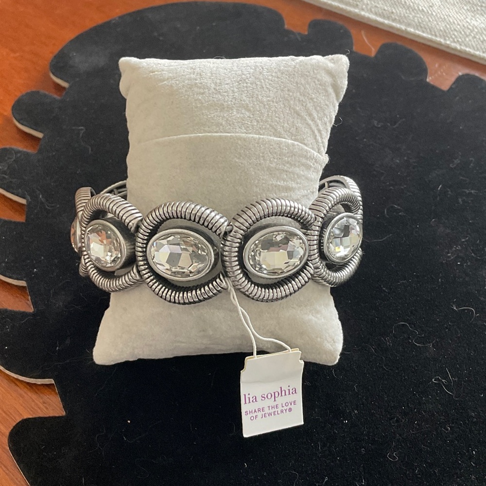 Lia Sophia Silver Bracelet with Clear Accents NWT